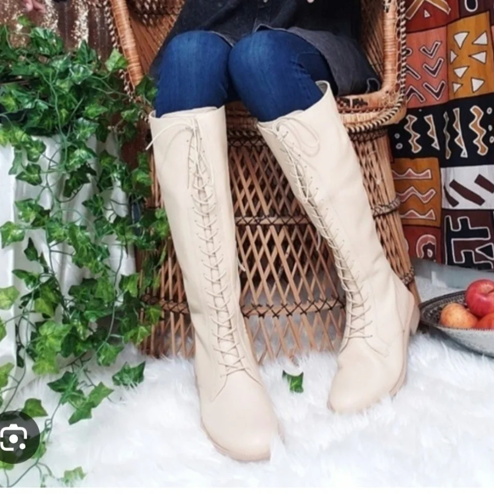 New Sam Edelman Women's Leather High Knee Boots Size 6.5 Cream Color